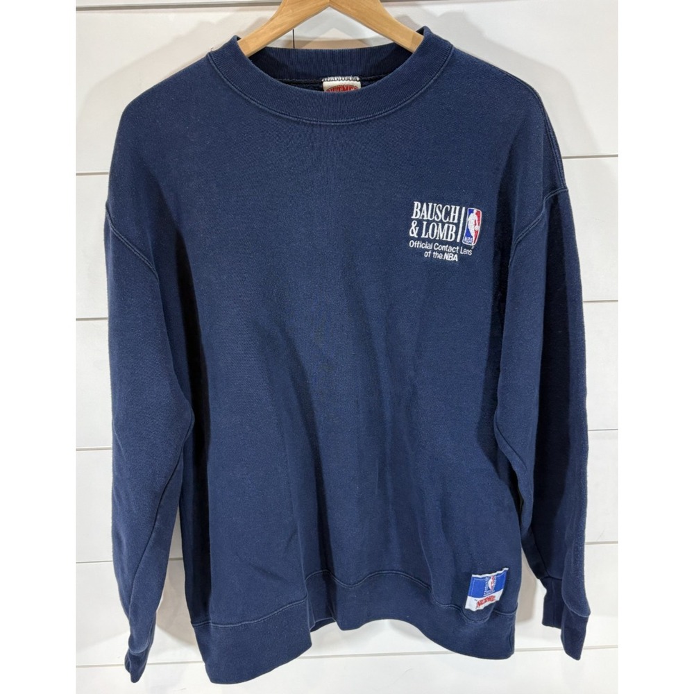 Vintage NBA Sweatshirt Men's L Navy Blue Basketball Pullover Bausch and Lomb 90s